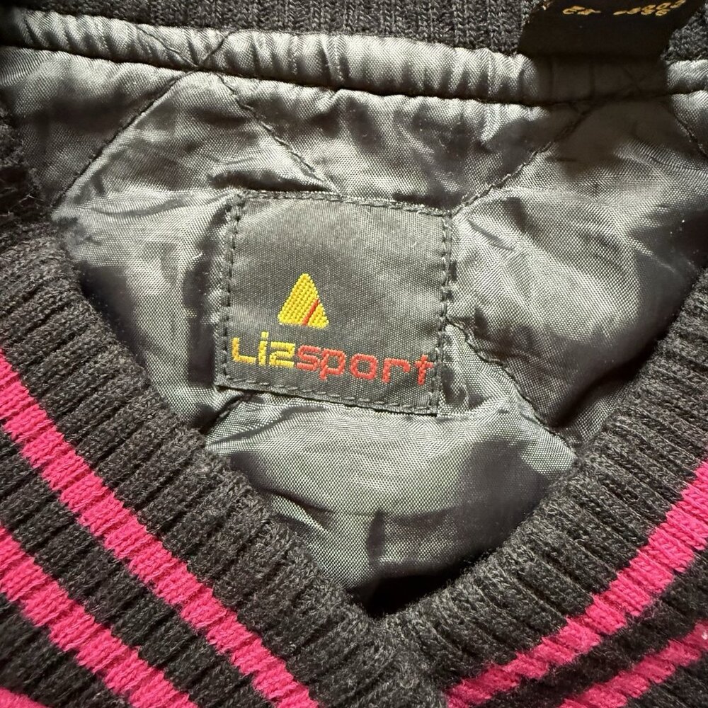 Vintage Lizsport Hot Pink Varsity Bomber Jacket Women’s Large Wool Leather Patch - Picture 4 of 11